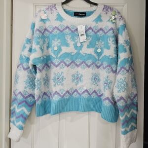 NWT 33 Degrees Light Blue Holiday Sweater XL